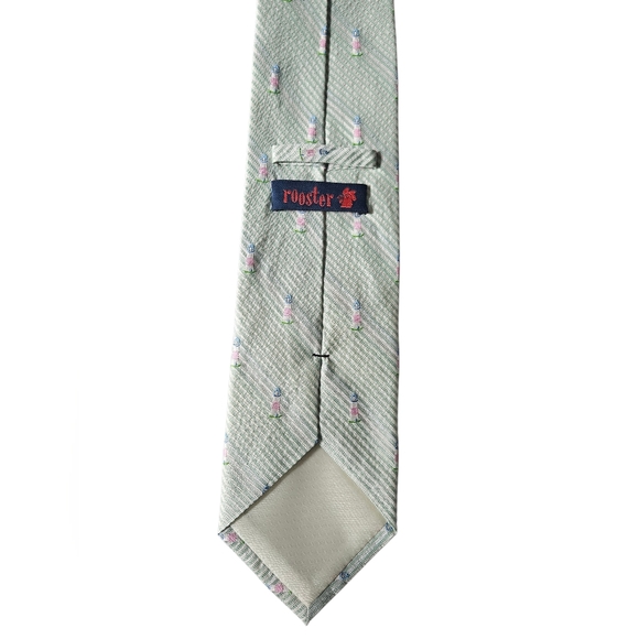 NWOT ROOSTER Seersucker Lighthouse Pastel Striped 100% Silk Tie - Picture 5 of 10